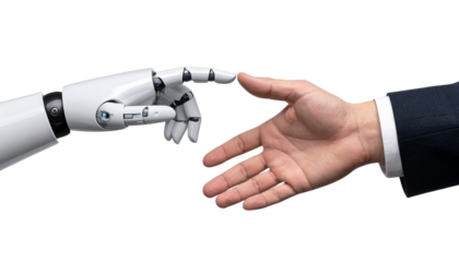  Robot and Human Hands Reaching Toward Each Other, Modern Creation of Adam Concept, Transparent Background PNG