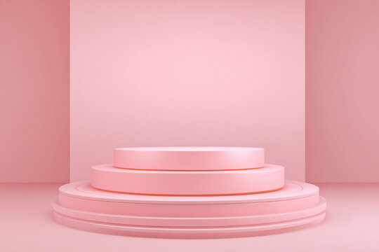 Elegant pink three-tiered circular podium in a minimalist studio background perfect for product display