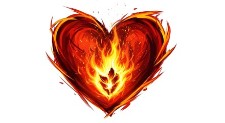 Flaming Heart Illustration on White Background