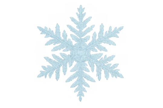 Snowflake ice crystal abstract shape on transparent background showing symmetrical winter frost pattern and crystal structure