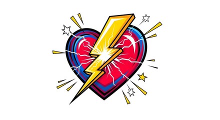 Heart Hit by Lightning Bolt Pop Art Illustration