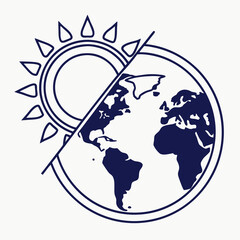 Global warming illustration with sun and earth isolated on