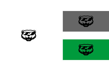 Cool bear logo with sunglasses in black and white and color variations