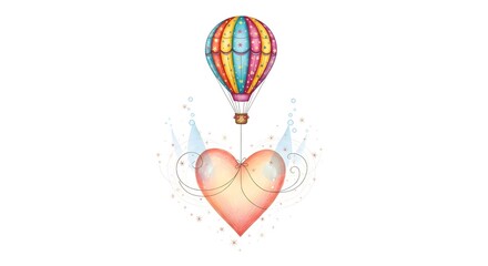 Colorful Hot Air Balloon with Heart