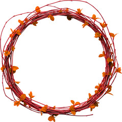 Vibrant Orange and Red Twig Wreath Frame with Central White Copy Space and Abstract Background.