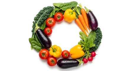 Fresh Vegetable Wreath on White Background