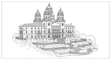 Elegant Palace Building Line Art Illustration