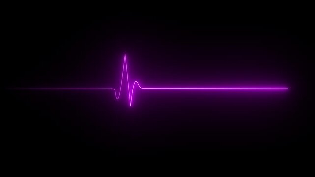Neon heart symbol with glowing electrocardiogram line illustrating health and love on a dark background
