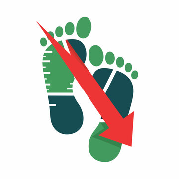 A conceptual illustration showing foot measurements with a downward arrow, representing shrinking size or reduced footprint.