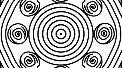 Black and White Abstract Circular and Swirl Line Art Pattern vector illustration