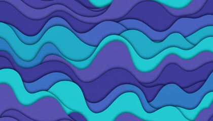 Abstract Flowing Wavy Shapes in Harmonious Blue and Purple Gradients with Layered Depth