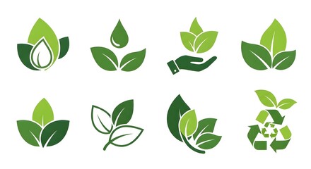 Set of eco friendly green leaf logos for nature and sustainability