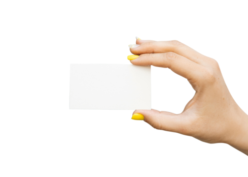 Hand holding blank business card isolated on transparent background