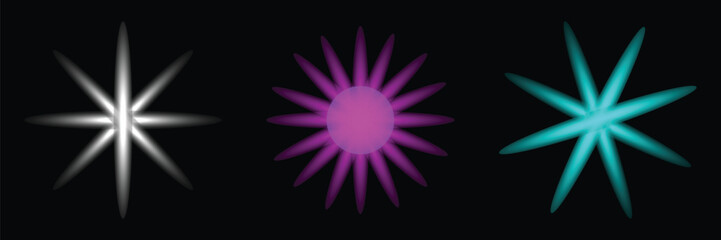 Colorful Neon Star and Flower Glow Light Illustration Set