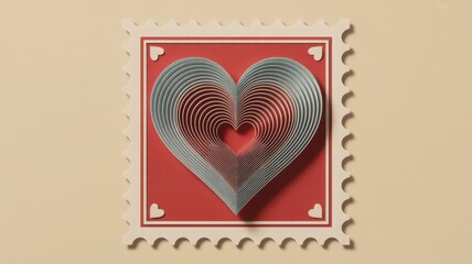 Heart on postage stamp, love and valentines day concept, 3d rendering