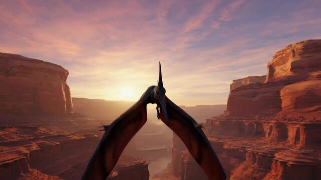 Pterodactyl Soaring Above Ancient Valley