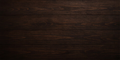 Old brown wood plank surface with natural grain pattern, a dark timber texture for a background or floor © Faysal
