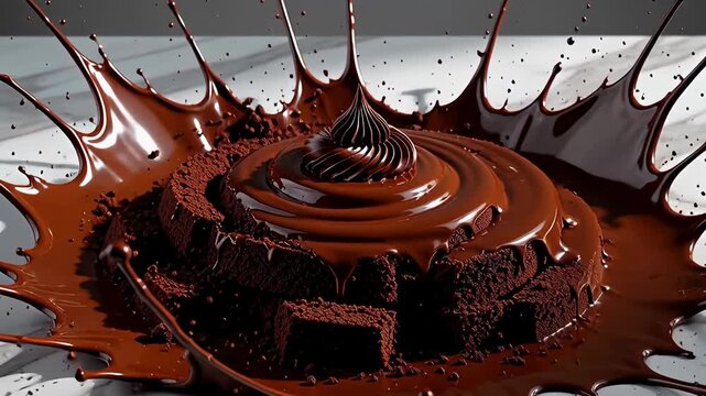 Chocolate cake topples and breaks on polished surface in entertaining kitchen mishap