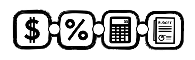 Vecter design Finance planning process steps dollar percentage calculator and budget icon chain concept silhouette