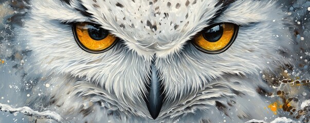 Snowy owl standing in a winter forest