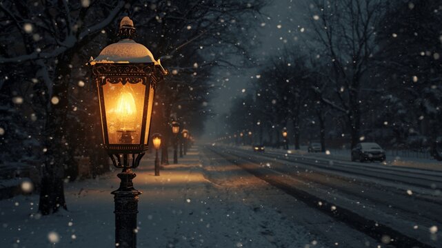 street lamp in the snow