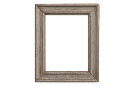 Wooden frame with natural grain texture, vertical rectangular border, empty space for content, isolated on transparent background
