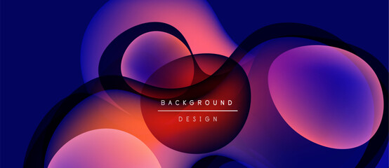 Abstract fluid shapes blend, creating vibrant gradients. Dark background emphasizes colorful overlays, modern design element.