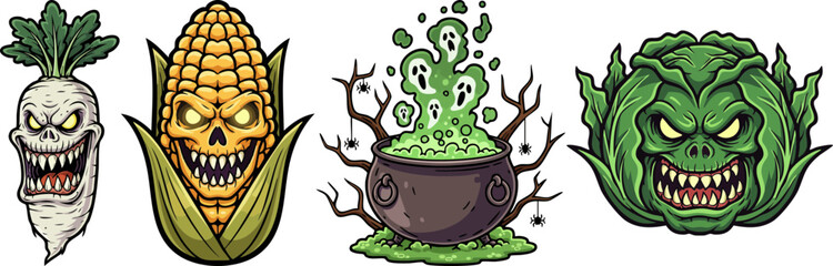 Spooky Halloween Vegetables and Witch's Cauldron