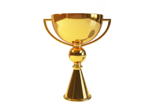 Golden trophy isolated on transparent background for awards and achievements