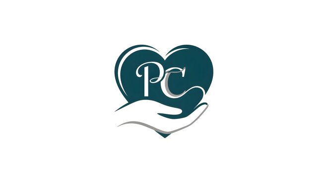 Hand Holding Heart PC Initial Logo Graphic Design