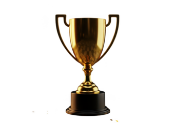 Golden trophy isolated on transparent background for award ceremony and sporting achievements