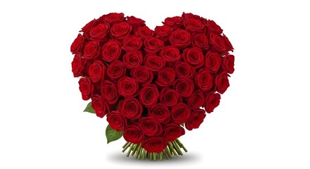 Heart-Shaped Bouquet of Red Roses on White