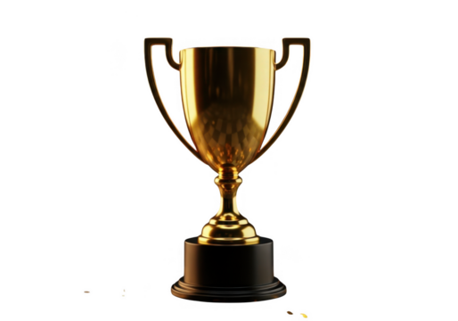 Golden trophy isolated on transparent background for award ceremony and sporting achievements