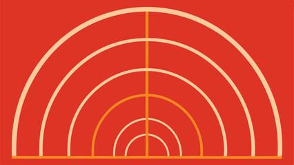 Obraz premium Concentric Arcs And Lines In Orange And Cream On Red Background vector illustration