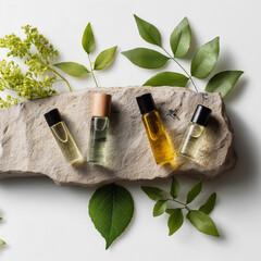 Roll-on aromatherapy bottles on stone slab