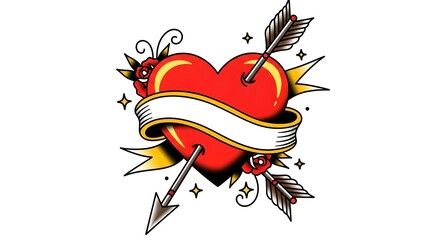 Traditional Tattoo Heart with Arrow and Banner