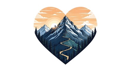 Mountain Hike Heart Illustration