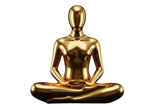Golden figure meditating isolated on transparent background for yoga and wellness