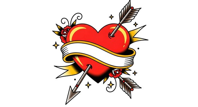 Traditional Tattoo Heart with Arrow and Banner - Powered by Adobe