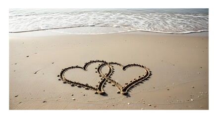 Two Hearts Drawn in Sand on a Beach