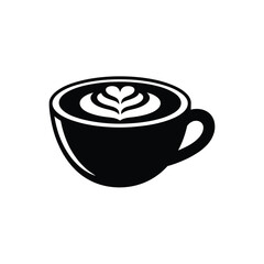 Black silhouette of a coffee cup with latte art heart design