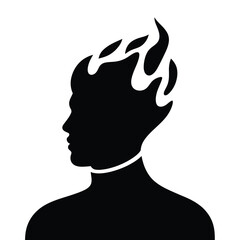 Silhouette of a person with flames erupting from their head
