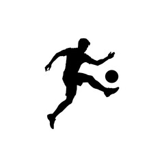 Silhouette of a soccer player in action kicking a ball with dynamic movement and athletic pose