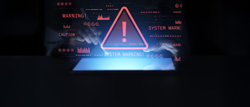 Cybersecurity System Warning Interface Displayed on Mobile Device Screen. - Powered by Adobe