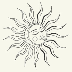 Illustration of a sun with a face isolated on