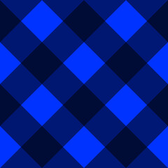 Seamless geometric square diamond plaid repeat pattern of royal blue and soft black, programmatic seamless background
