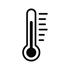 Simple black and white thermometer icon showing temperature