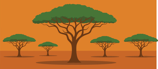 Minimalist Flat Design African Savannah Landscape Vector Illustration