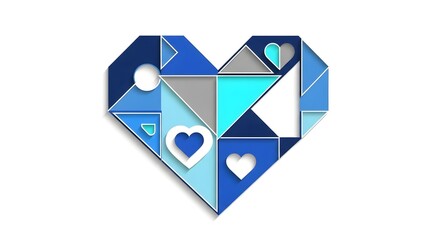 Geometric Heart in Blue Tones on White Background