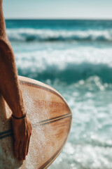 Cropped shot of man holding surfboard